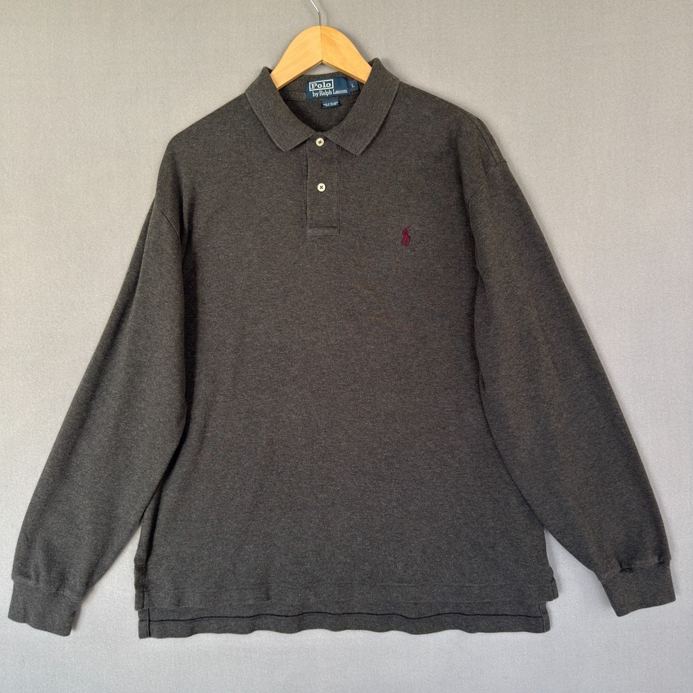 Polo Ralph Lauren Shirt Men's L Charcoal Gray Cotton Soft Pullover Red Pony VTG